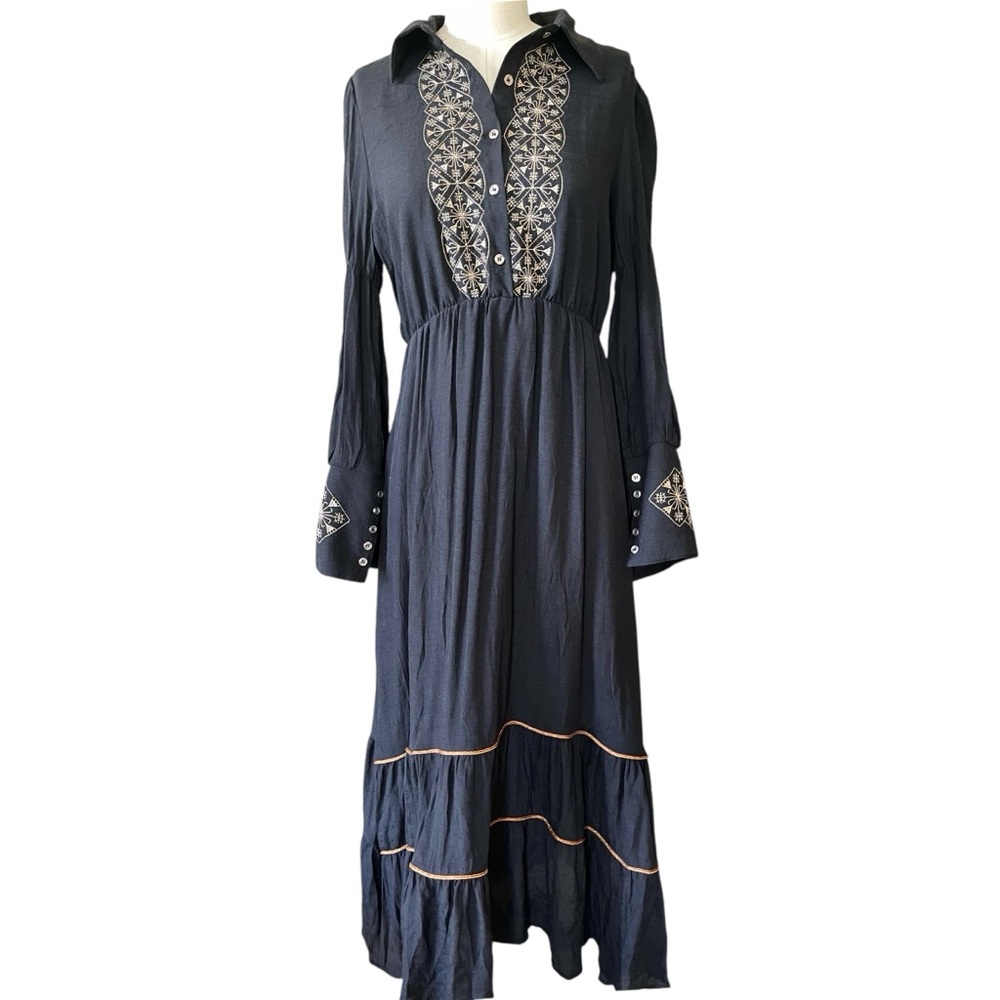 1 LEFT! 🎉❤️ Boho x Renaissance Long Black Embroidered Dress - Picture 8 of 9